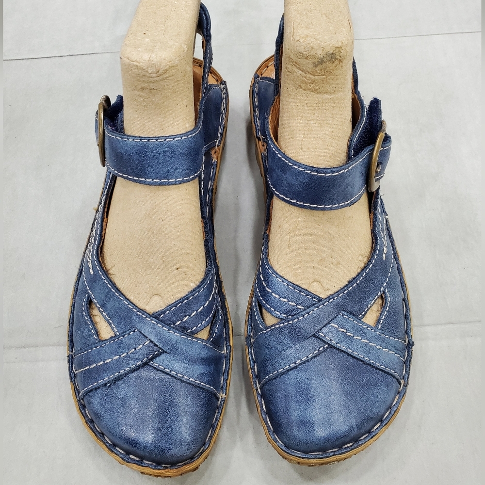 Josef Seibel Blue Leather Mary Jane Flats with Buckle - Picture 2 of 12